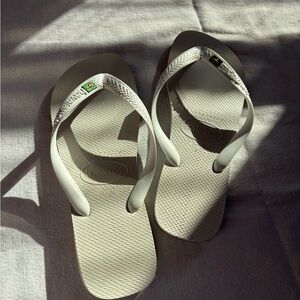 Havaianas White Flip Flops with Brazilian Flag Detail